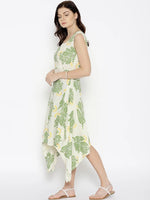 Hankerchief hem printed dress with Yellow print