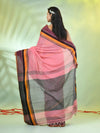 Peach Cotton Saree With Temple Borders-MA66CT43640010