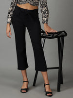 Women's Black Solid Trouser-AL-9045-Black