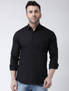 Hangup Men Slim Solid Shirts-CollarBlackShirt