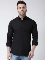 Hangup Men Slim Solid Shirts-CollarBlackShirt