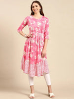 Women's Pink Printed Anarkali Kurta-KG-581-Pink