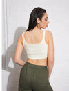 Women Off-White Rib High Low Hem Crop Top