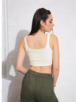 Women Off-White Rib High Low Hem Crop Top