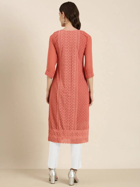 Women Peach Embellished Straight Kurta-SKC-1245-Peach