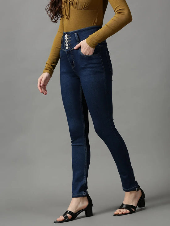 Women's Navy Blue Solid Skinny Fit Denim Jeans-GZ-5284-1-Navyblue