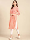 Women's Peach Printed Straight Kurta-BGE-653-Peach