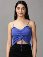 Women's Blue Solid Fitted Crop Top-MW-1055-Blue