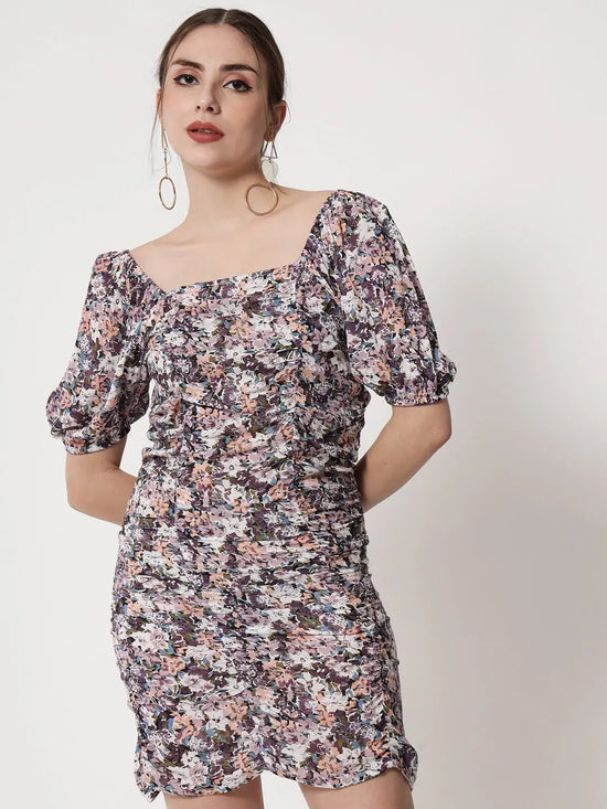 Multi Print Ruching Dress