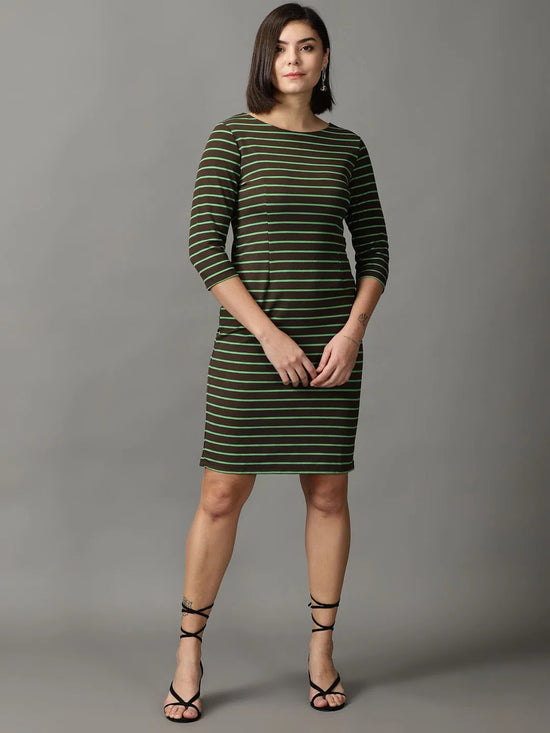 Women's Coffee Brown Striped Bodycon Dress-DQ-17-163-3-Coffeebrown