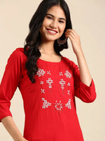 Women's Red Solid Straight Kurta-SKC-3222-Red