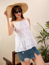 Women White Schiffli Strappy Tiered Top