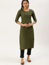 Women's Olive Solid Straight Kurta-SKC-3127-Olive