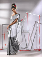 White Cotton Saree With Stripes Pattern Sequine Work-MA55CT06500133