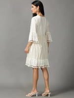 Women's White Solid Fit and Flare Dress-ON-1-Offwhite