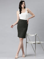 Women Olive Solid Pencil Skirt-AE-10609-Olive