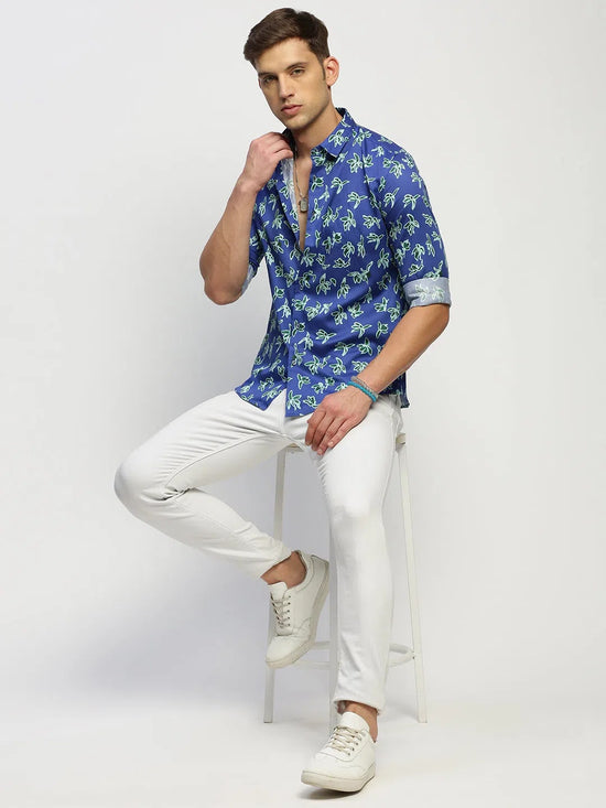 Men Blue Floral Shirt-PRISM-1694-Blue