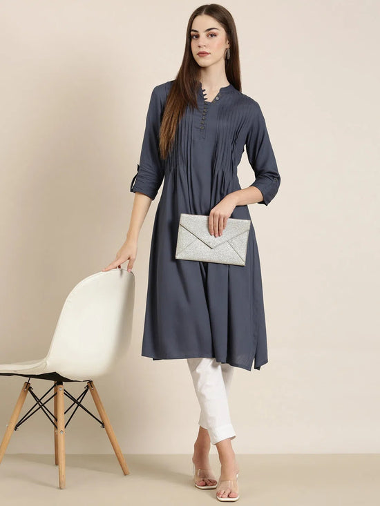 Women Grey Solid A-Line Kurta-RJF-038-Grey