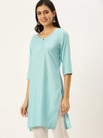 Women's Blue Embellished Straight Kurtas-SKC-2010-Blue