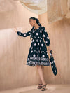 Women Black Polka Dot Contrast Border Skater Dress