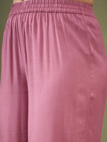 Women Pink Sleeves & Collar Embroidered Shirt With Cuff Pants