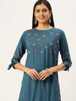 Women's Blue Embroidered Straight Kurtas-GW-486-Blue