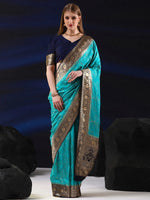 Saree Mall Women's  Blend Light Blue Woven Design Designer Saree With Blouse Piece-SGITRIUS01G