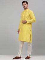 Men Lemon Yellow Dupion Silk Kurta with Churidar-JOKP-636Lemon