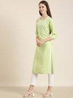 Women Lime Green Solid Straight Kurta-NJ-3625215-Limegreen