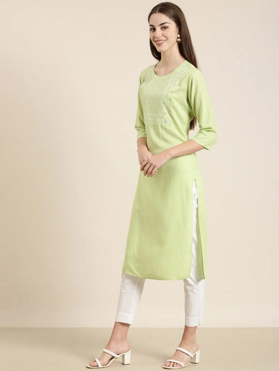 Women Lime Green Solid Straight Kurta-NJ-3625215-Limegreen