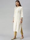 Women's White Solid Straight Kurta-UB-1235-Offwhite