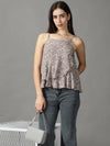 Women's Grey Printed Wrap Top-AE-10466-Taupe