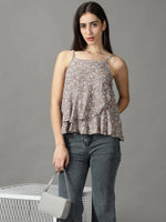 Women's Grey Printed Wrap Top-AE-10466-Taupe