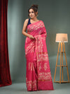 Pink Blended Silk Handwoven Saree With Floral Border-MA50BSL34710002