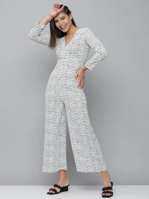 Women's White Printed Jumpsuit-AE-9968-White