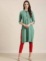 Women Sea Green Solid Straight Kurta-DF-9947-Seagreen