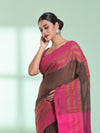 Brown Cotton Saree With Zari Border-MA59CT06530052