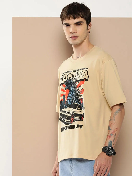 Difference of Opinion Beige Graphic Oversized T-Shirt-DOOVR224BGE-S