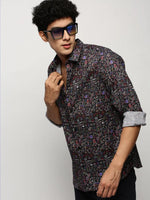 Men Black Printed Shirt-PRISM-M204-1611-Black