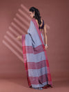 Grey Pure Cotton Soft Saree With  Stripe Pattern-MA59CT06530075