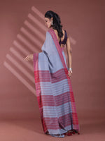 Grey Pure Cotton Soft Saree With  Stripe Pattern-MA59CT06530075