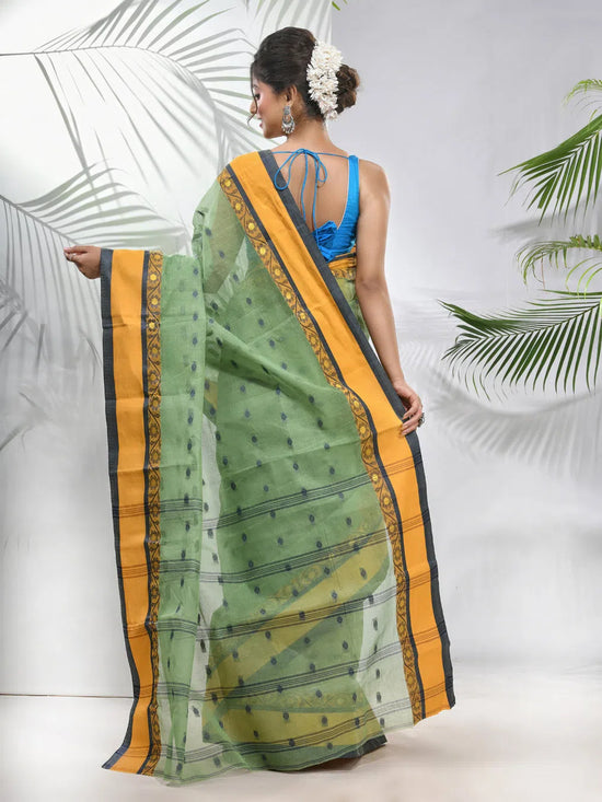 Pistachio Green Pure Cotton Tant Saree With Woven Designs-MA51TT43480103