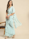 Blouse with prestiched frill gown in Powder Blue