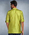 Hangup Men Standard Solid Men's Indian Wear-Parrot_Dupion_Patch_Short2Kurta