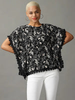 Women's Black Printed Kaftan Top-AE-10547-Black