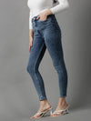 Women's Blue Solid Skinny Fit Denim Jeans-GZ-5287-1-Blue