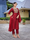 Navyaa Women's Silk Blend Solid Straight Kurta Pant With Dupatta-Me146-vg-red