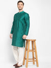 Hangup Men Standard Solid Men's Indian Wear-SeaGreen_Dupion_LongKurta