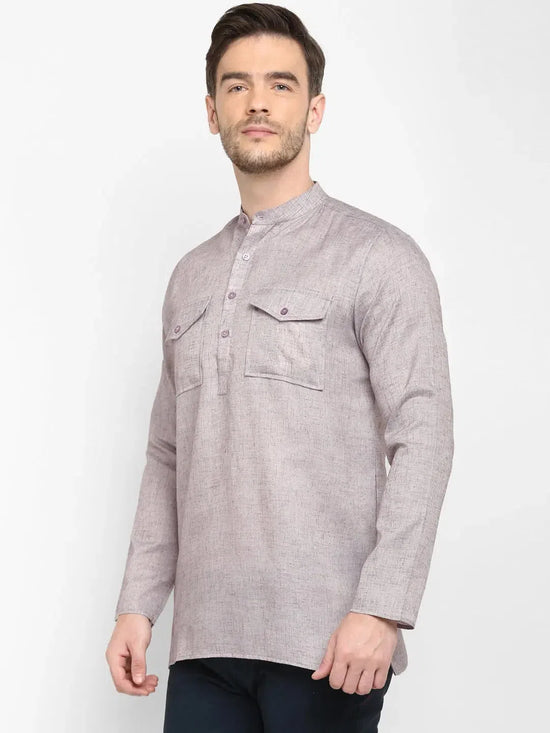 Hangup Men Standard Solid Men's Indian Wear-Grey_2Pkt_Short_Kurta