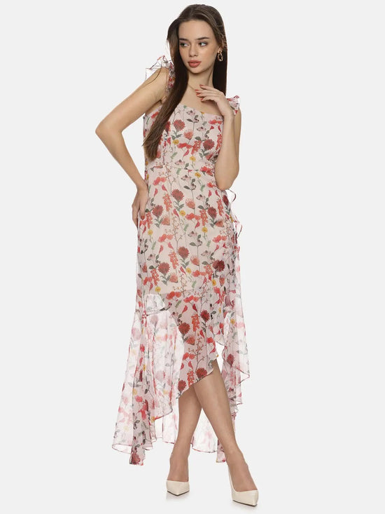 Floral Off-white High Low Dress-17305